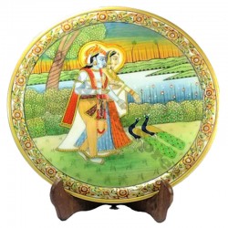 Hand painted picture (Radha and Krishna) on Marble Plate with Stand